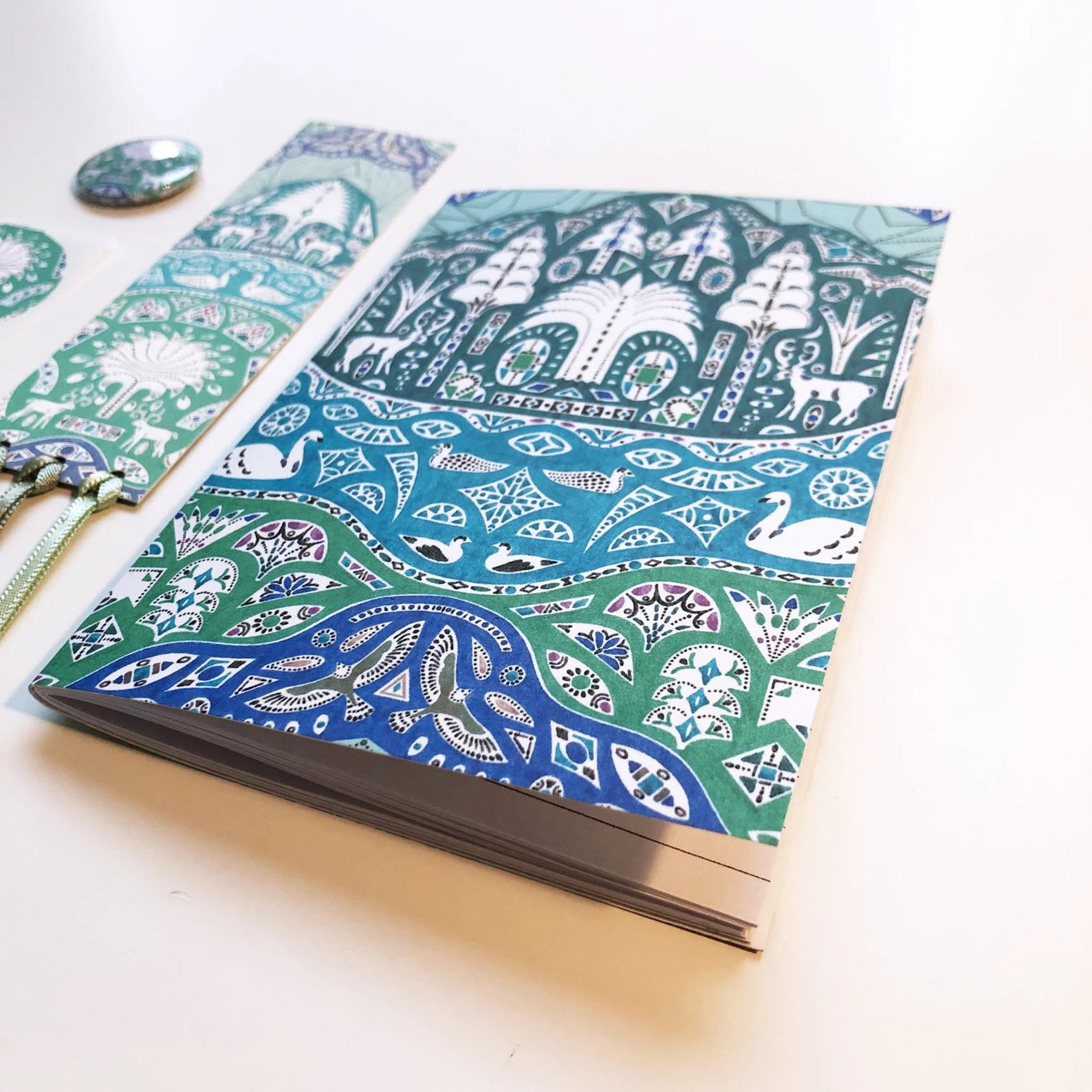 Patterned notebook with a white background.