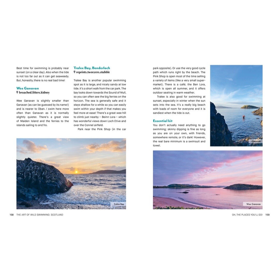 A page from the Wild Swimming Scotland book showing Trolee Bay