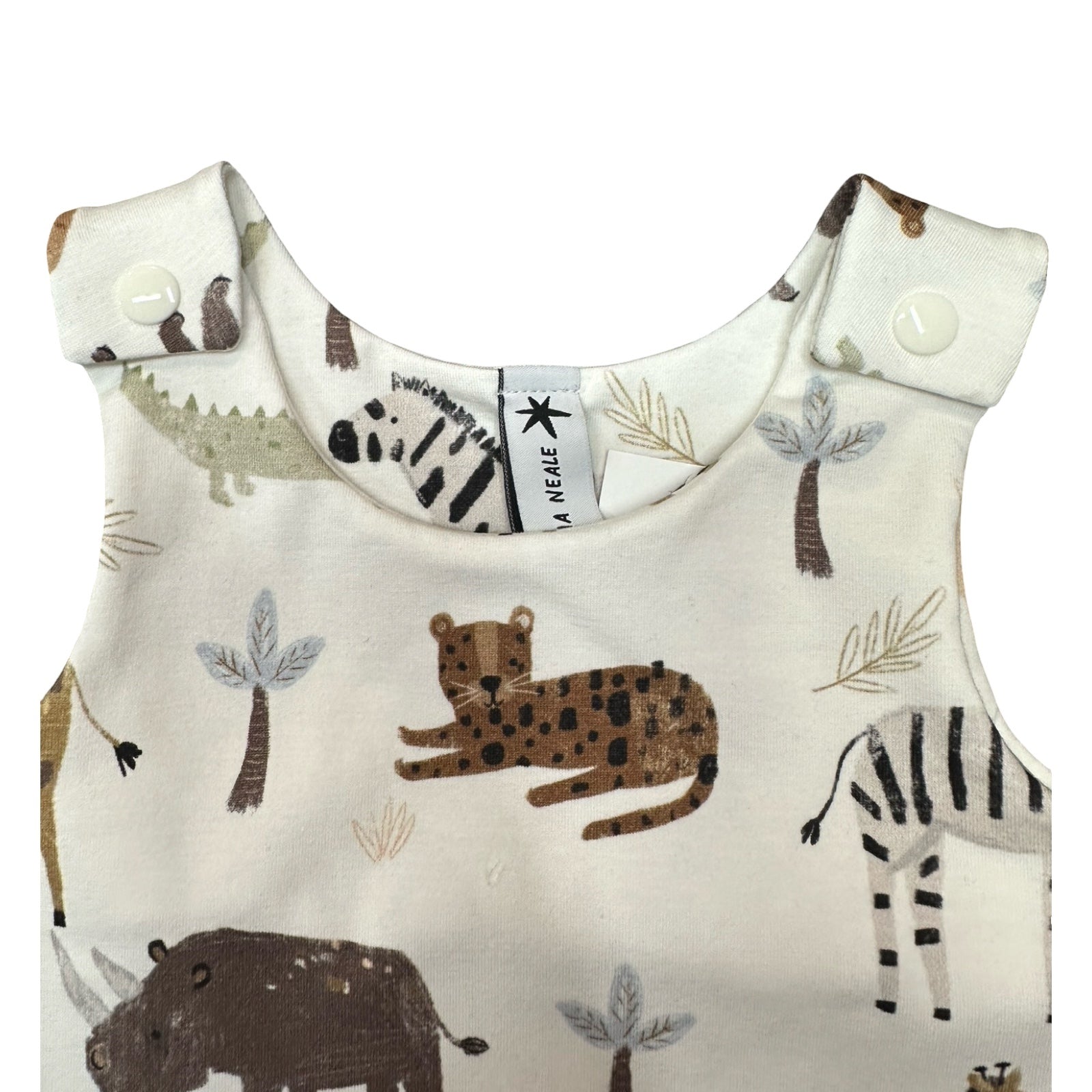 Baby bib with animal pattern on a white background.