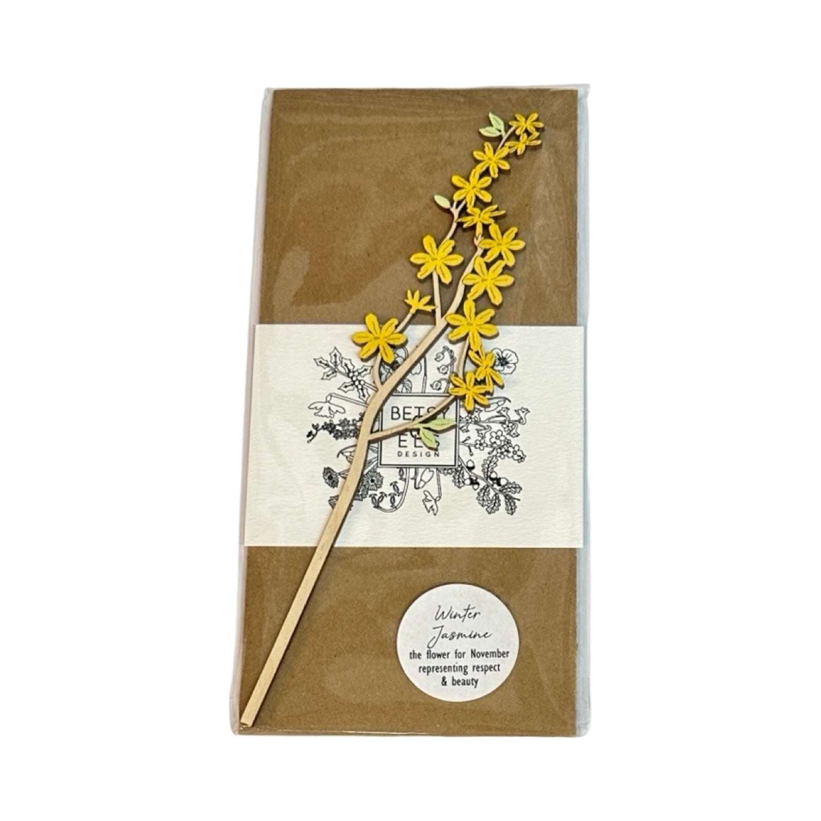 Single winter jasmine wooden stem with yellow flowers.