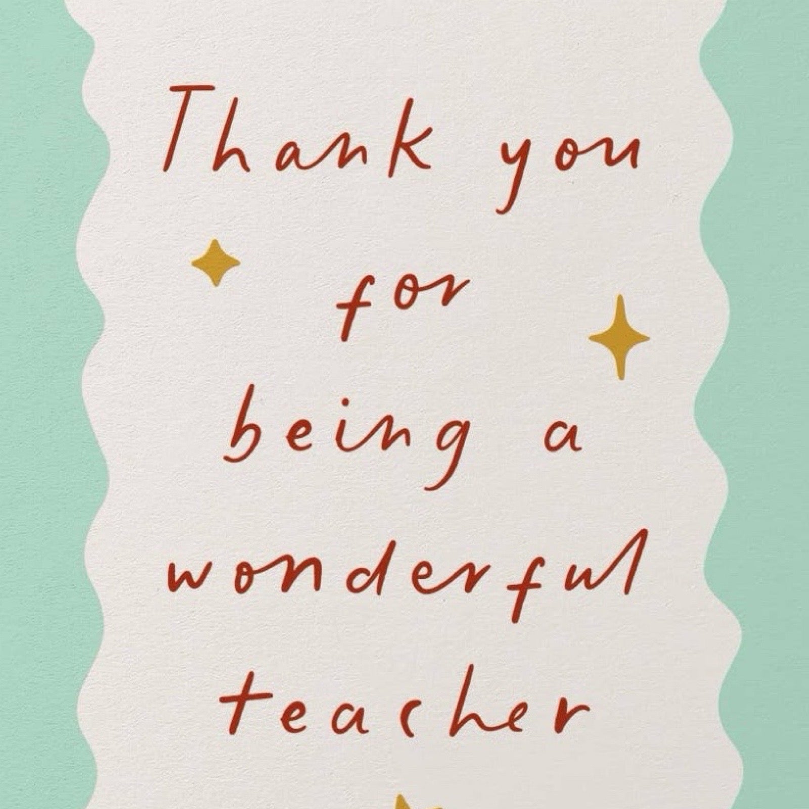 Card with 'Thank you for being a wonderful teacher' text on a light green background.