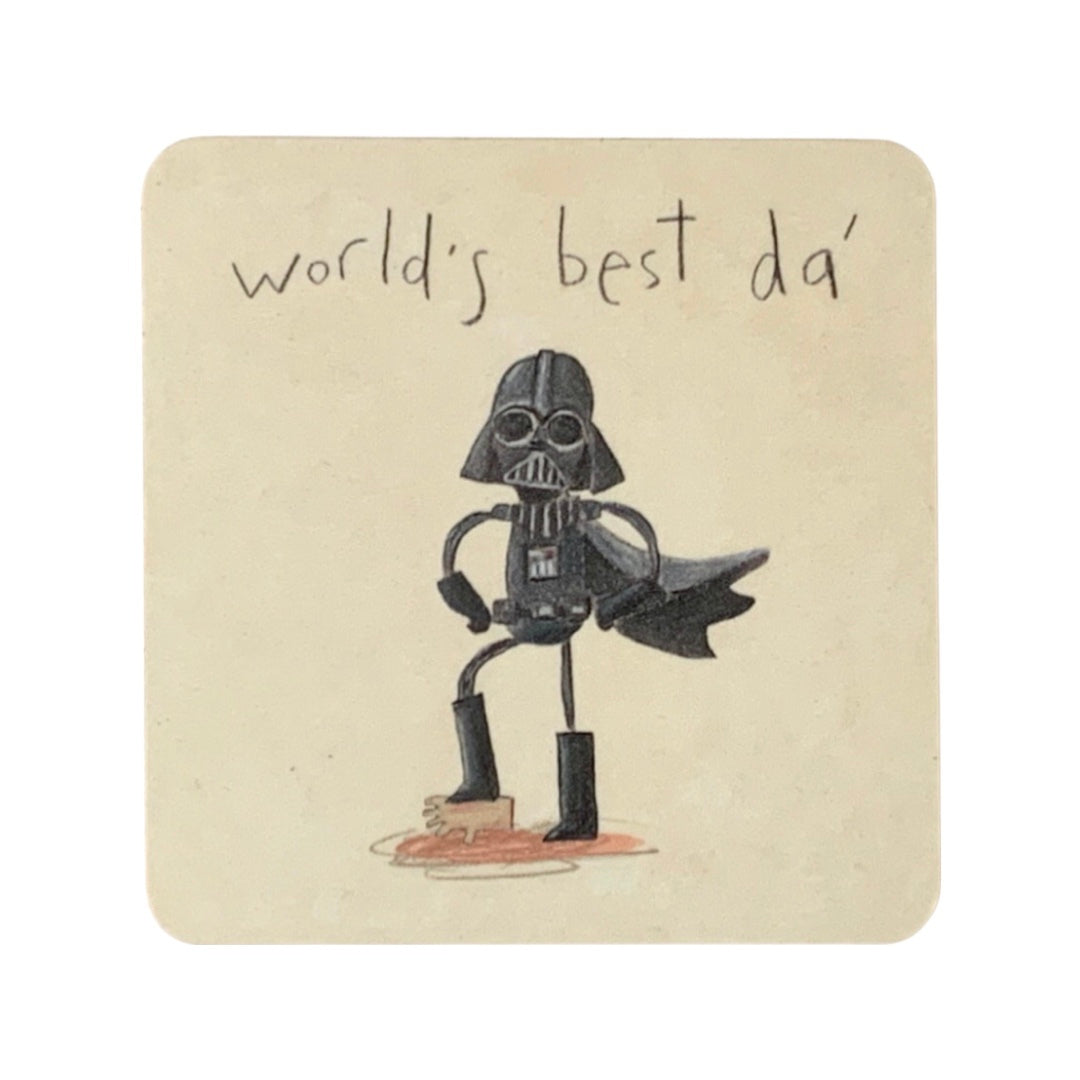 Coaster featuring an illustration of Darth Vadar and the text 'World's Best Da'. Inspired by Star Wars.