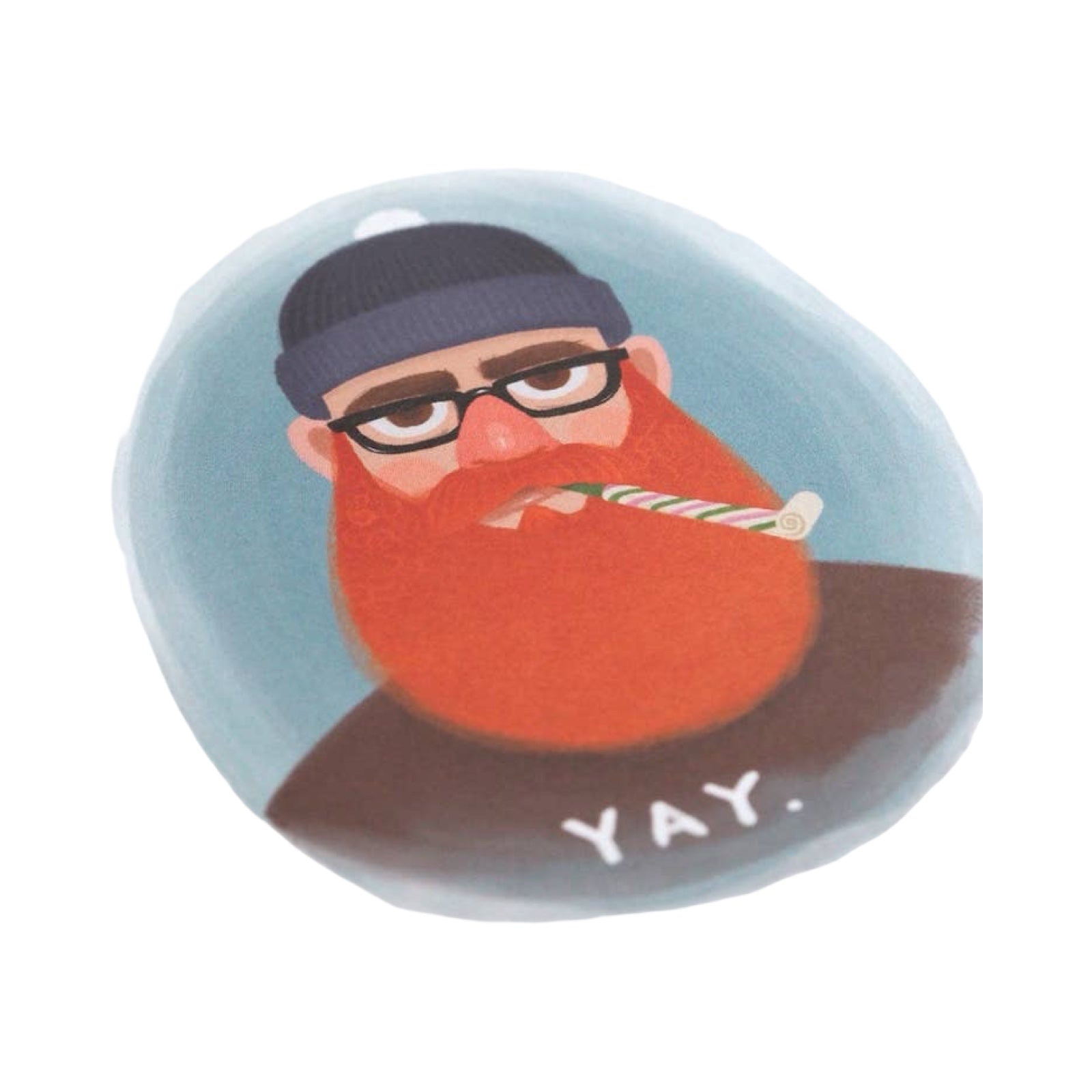 A brilliant card for the fun-loving man in your life! This card features an unimpressed-looking bearded man blowing a party horn and the text "Yay". 