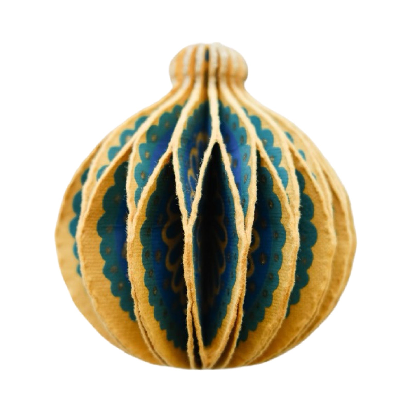 These gorgeous yellow and green honeycomb Christmas baubles are made from recycled cotton paper.