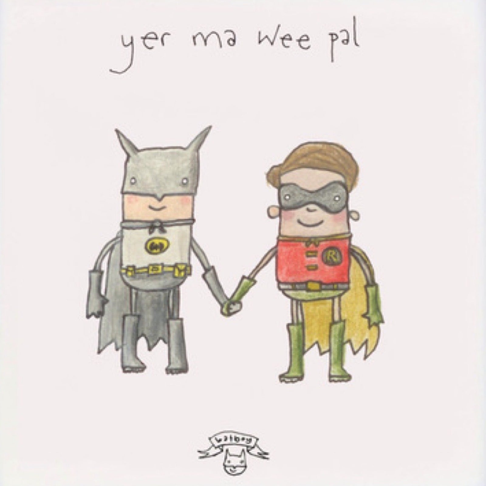 Print of an illustration of Batman and Robin holding hands.