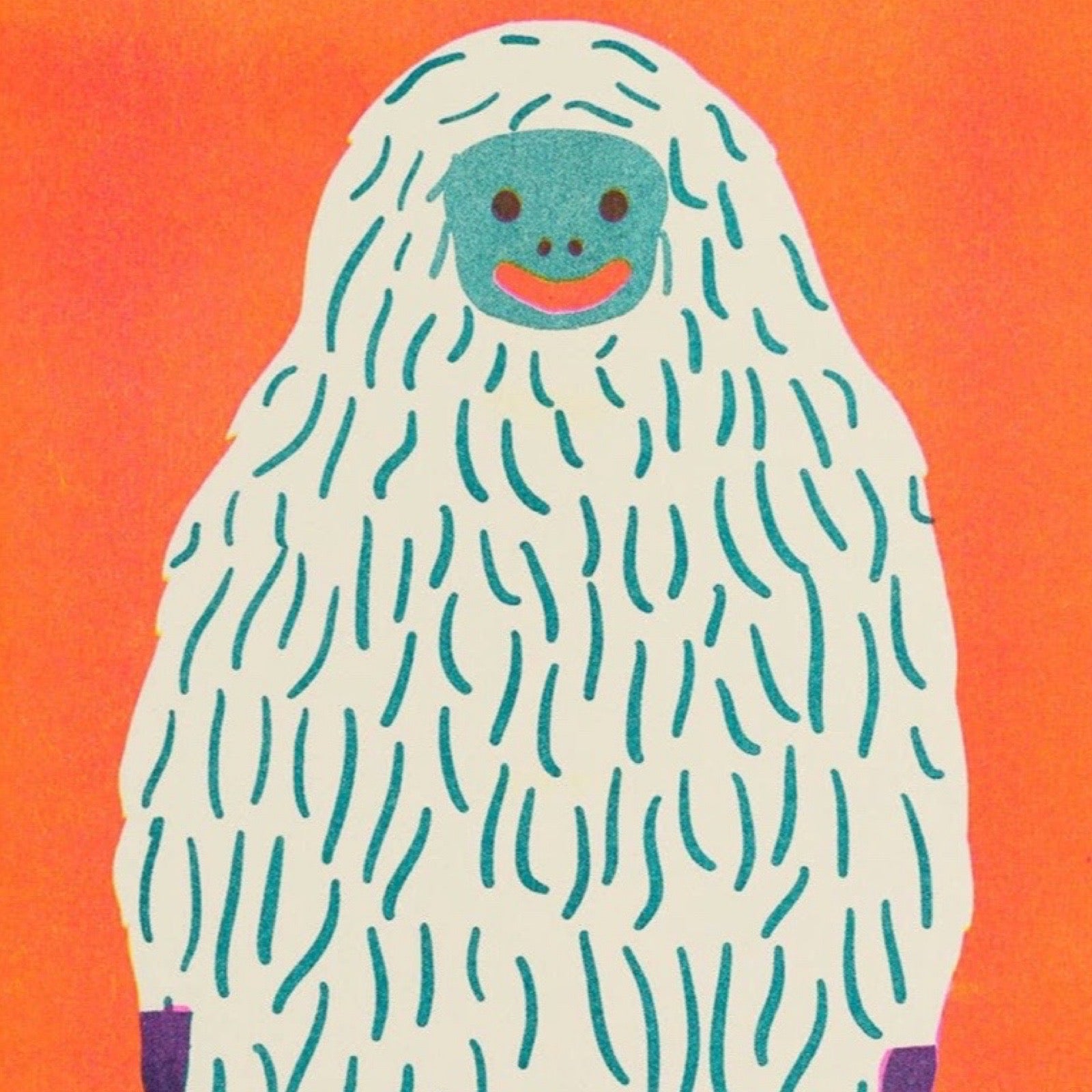 Illustration of a yeti on an orange background.