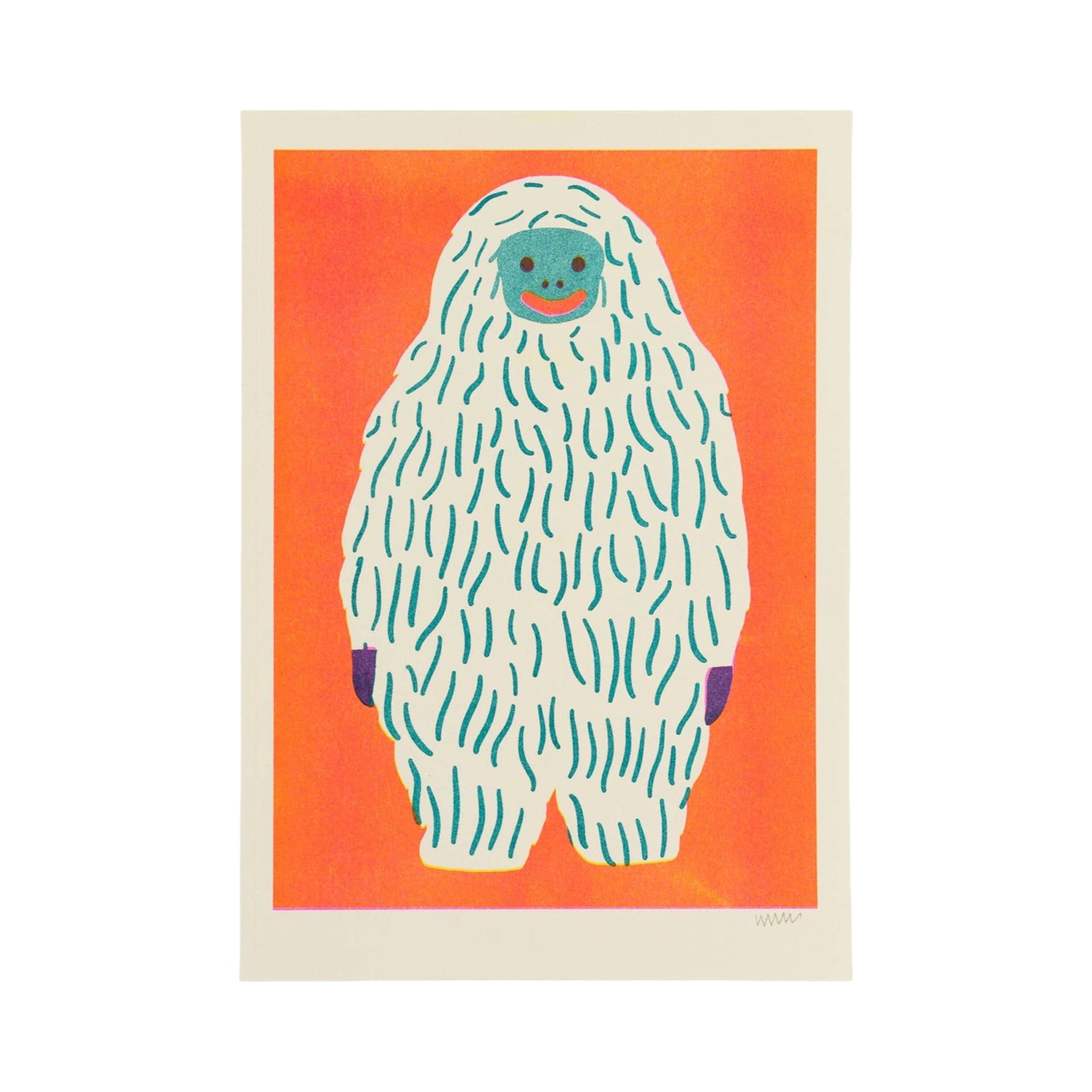 Illustration of a yeti on an orange background.