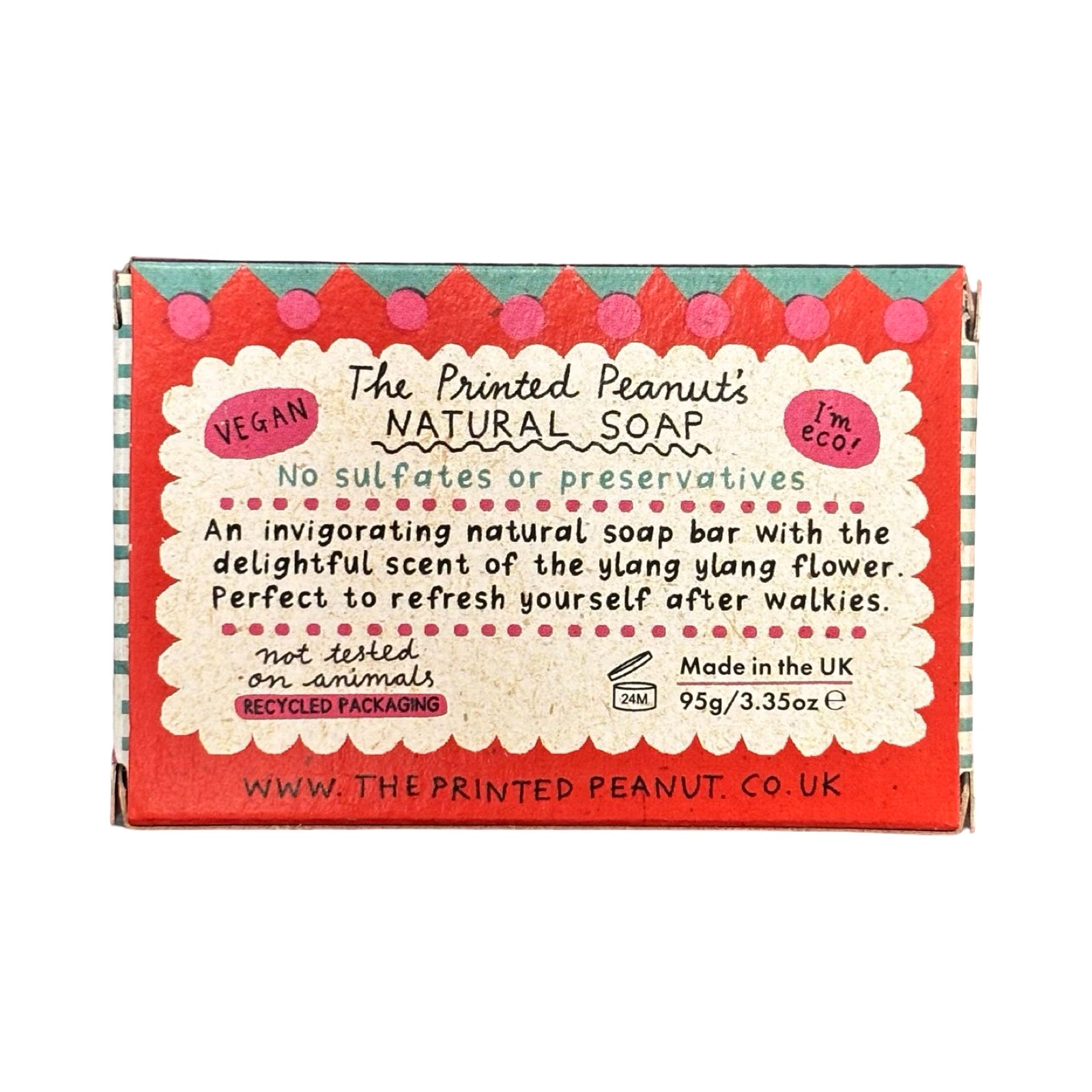 Box of The Printed Peanut's Natural Soap with text on a white background.