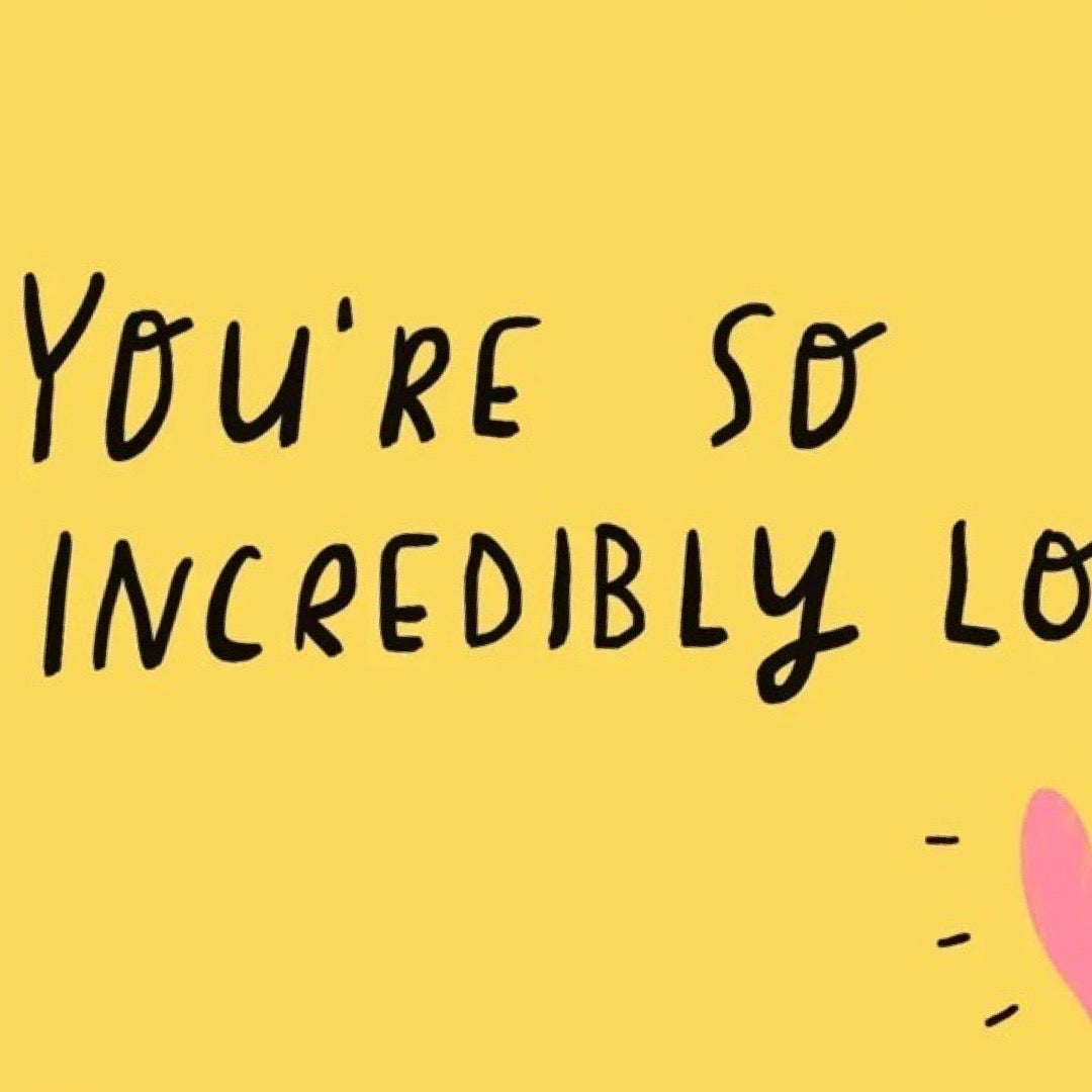 Text on a yellow background with a pink heart.