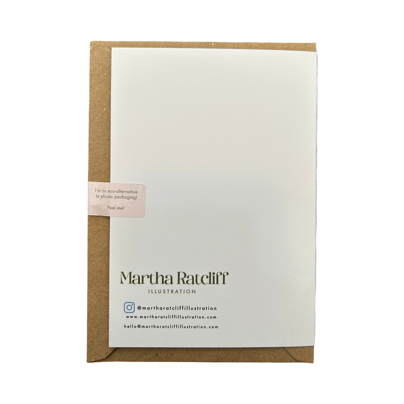 Back of Martha Ratcliff card with text.